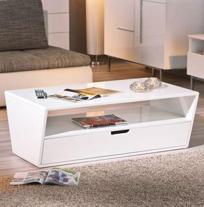WHITE LABEL - table basse neomi blanche avec un tiroir et une ni - Table Basse Rectangulaire