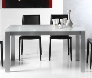 WHITE LABEL - table repas extensible twelve 140 x 85 cm verre bl - Table De Repas Rectangulaire