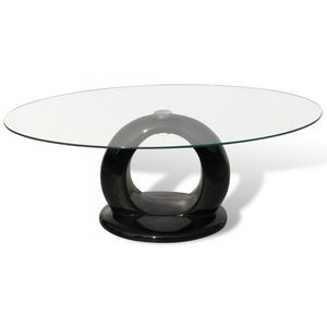 WHITE LABEL - table basse design noir verre - Table Basse Ronde