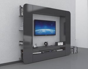 WHITE LABEL - meuble design tv prisma 2 anthracite - Meuble Tv Hi Fi