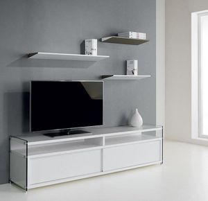 WHITE LABEL - meuble tv talac 2 portes coulissantes blanc mat - Meuble Tv Hi Fi