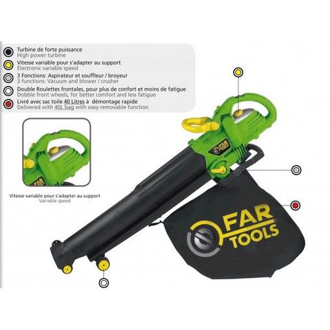 FARTOOLS - Aspirateur souffleur boyeur-FARTOOLS-Souffleur aspirateur broyeur 2600 Watts Fartools