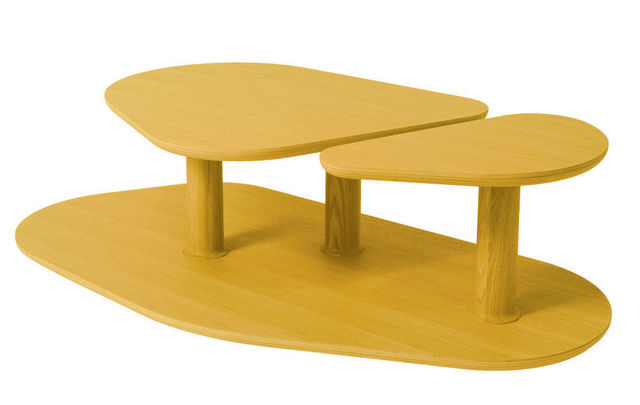 MARCEL BY - Table basse forme originale-MARCEL BY-Table basse rounded en chêne jaune citron 119x61x3