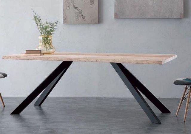 WHITE LABEL - Table de repas rectangulaire-WHITE LABEL-Table repas BIO METAL en bois massif, piétement en