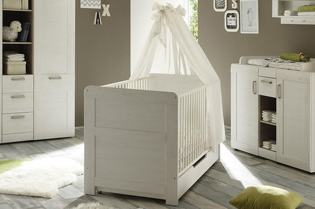 WHITE LABEL - Lit Pliant Bébé-WHITE LABEL-Lit bébé à barreaux coloris pin blanc
