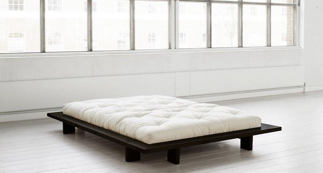 WHITE LABEL - Lit simple-WHITE LABEL-Cadre de lit  japonais JAPAN noir 140*200cm avec s