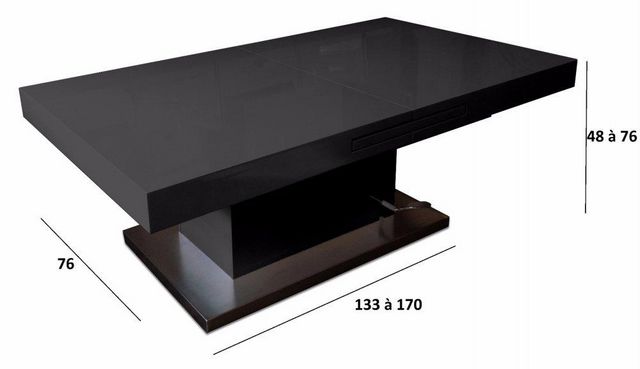 WHITE LABEL - Table basse relevable-WHITE LABEL-Table basse relevable extensible SETUP noir brilla