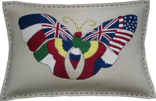 Barbara Coupe - Coussin rectangulaire-Barbara Coupe-Nation Flags Butterfly