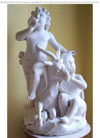 CALTON GALLERY - Biscuit-CALTON GALLERY-Two putti, one riding a goat and playing a trumpet