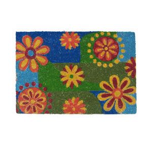 WHITE LABEL - paillasson en coco motifs fleurs seventies - Doormat