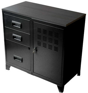 PHSA - armoire 1 porte 3 tiroirs en métal noir 80x40x75,8 - Office Cabinet