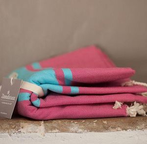 Zandaraa - fouta plate framboise et turquoise - Fouta Hammam Towel