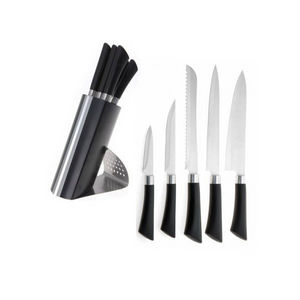 WHITE LABEL - ensemble de 5 couteaux en inox avec bloc de rangem - Knife Block