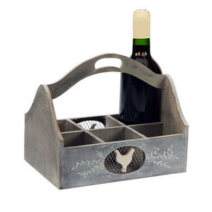 WHITE LABEL - casier cocotte en bois pour ranger 6 bouteilles - Wine Bottle Tote
