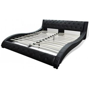 WHITE LABEL - lit cuir 140 x 200 cm noir - Double Bed