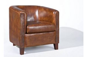 WHITE LABEL - fauteuil vintage cornwell en cuir marron - Club Armchair