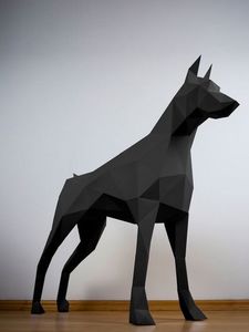PAPERTROPHY - doberman noir - Animal Sculpture