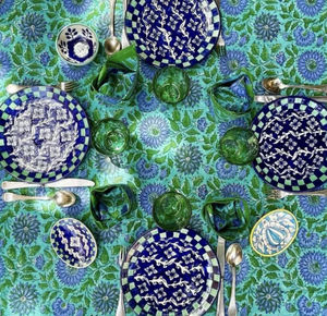 CAROLINE DE BENOIST - bleu / vert damier - Dinner Plate