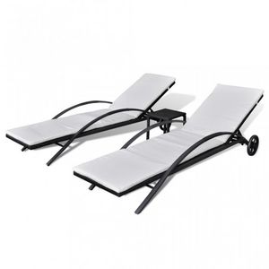 WHITE LABEL - lot de 2 transats de jardin noir + table - Garden Deck Chair