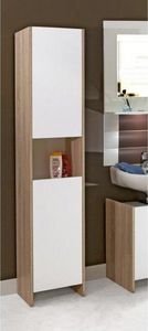 WHITE LABEL - colonne dova design chêne et 2 portes blanche - Bathroom Single Storage Cabinet