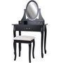 Dressing table-WHITE LABEL-Coiffeuse bois noir miroir tabouret