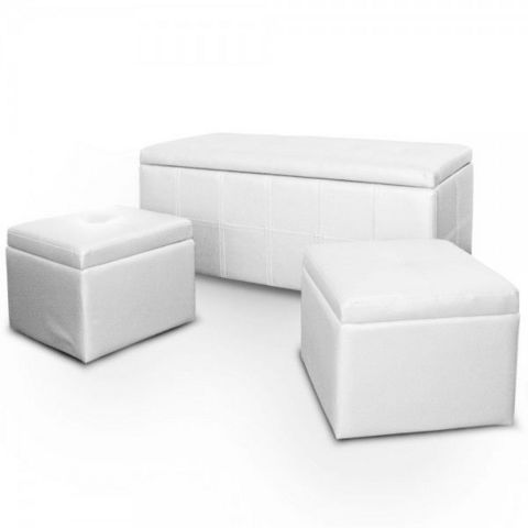 WHITE LABEL - Floor cushion-WHITE LABEL-Banquette-coffre + 2 poufs cuir Dougy