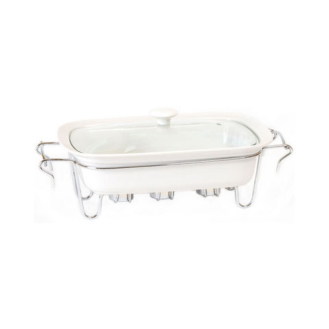 WHITE LABEL - Baking tray-WHITE LABEL-Plat en céramique sur support en inox couvercle va