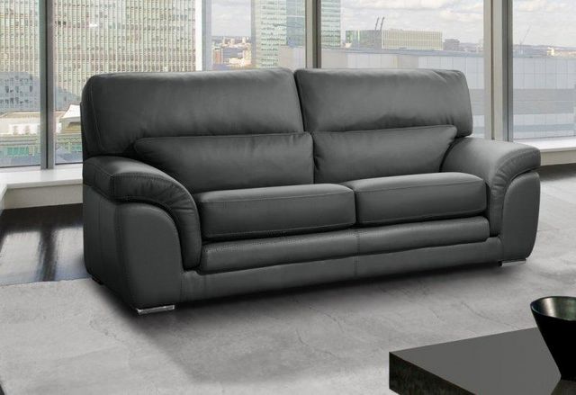 WHITE LABEL - 3-seater Sofa-WHITE LABEL-CLOE canapé 3 places cuir vachette gris