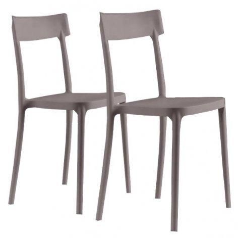 WHITE LABEL - Chair-WHITE LABEL-Lot de 2 chaises CORSOCOMO empilables taupes