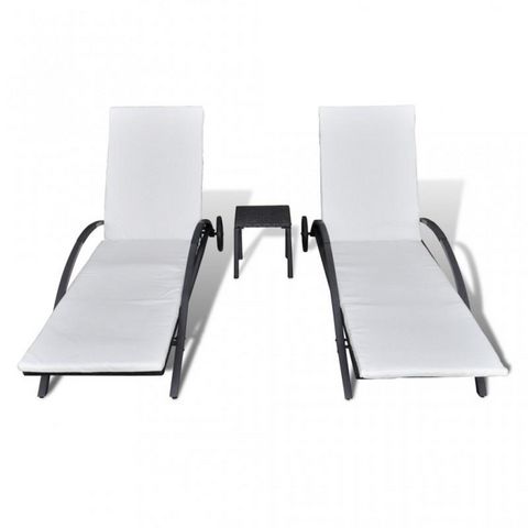 WHITE LABEL - Garden Deck chair-WHITE LABEL-Lot de 2 transats de jardin noir + table