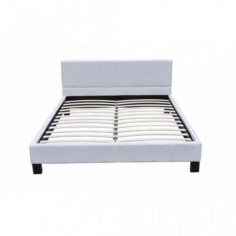 WHITE LABEL - Double bed-WHITE LABEL-Lit cuir 140 x 200 cm blanc