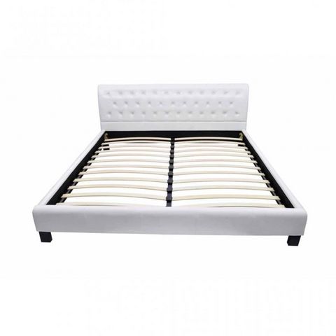 WHITE LABEL - Double bed-WHITE LABEL-Lit cuir 180 x 200 cm blanc + matelas