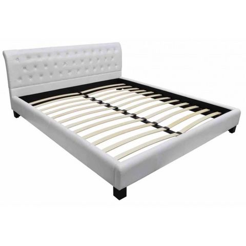 WHITE LABEL - Double bed-WHITE LABEL-Lit cuir 180 x 200 cm blanc + matelas