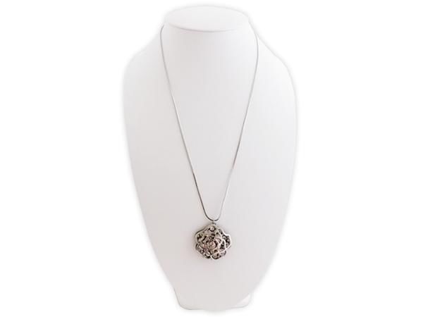 WHITE LABEL - Necklace-WHITE LABEL-Sautoir 75 cm argente pendentif double rose bijou 