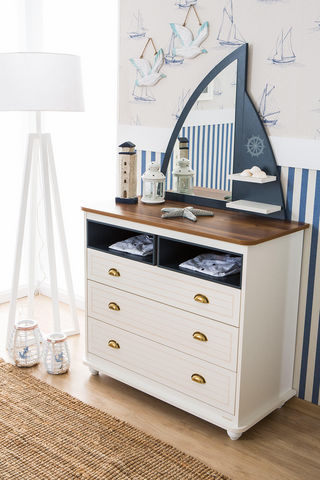WHITE LABEL - Children's drawer chest-WHITE LABEL-Commode 3 tiroirs design marin coloris blanc et bl