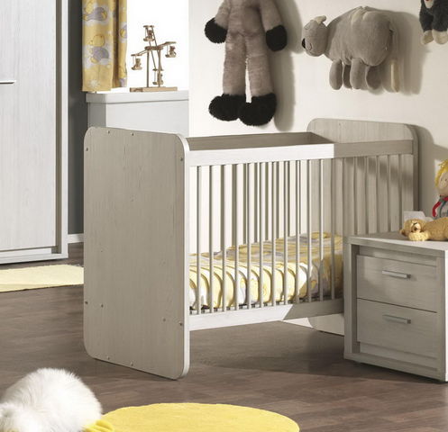 WHITE LABEL - Baby bed-WHITE LABEL-Lit bébé évolutif moderne coloris chêne gris doux