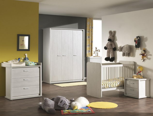 WHITE LABEL - Baby bed-WHITE LABEL-Lit bébé évolutif moderne coloris chêne gris doux