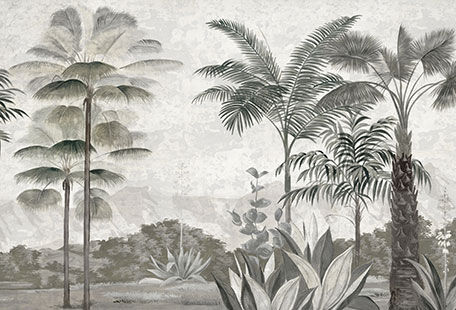 Ananbô - Panoramic wallpaper-Ananbô-Les palmiers de Kalaho grisaille Patine XVIIIème