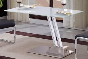 WHITE LABEL - table basse relevable step en verre sérigraphié bl - Mesa De Centro De Altura Regulable