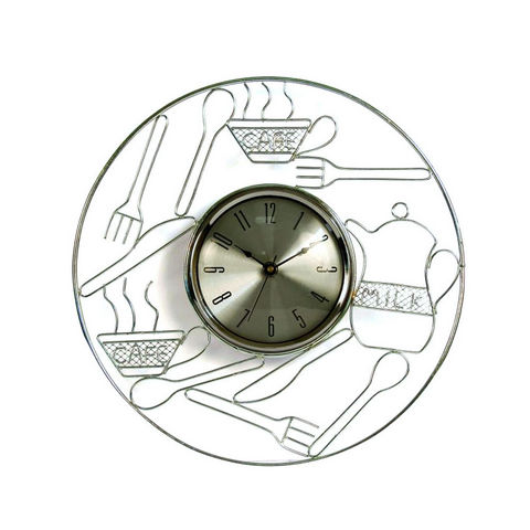 WHITE LABEL - Reloj de pared-WHITE LABEL-Horloge de cuisine en métal chromé
