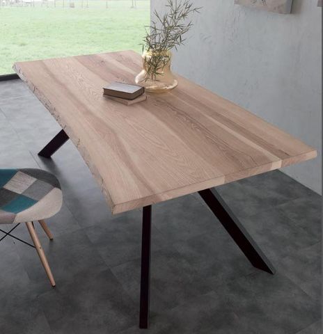 WHITE LABEL - Mesa de comedor rectangular-WHITE LABEL-Table repas BIO METAL en bois massif, piétement en