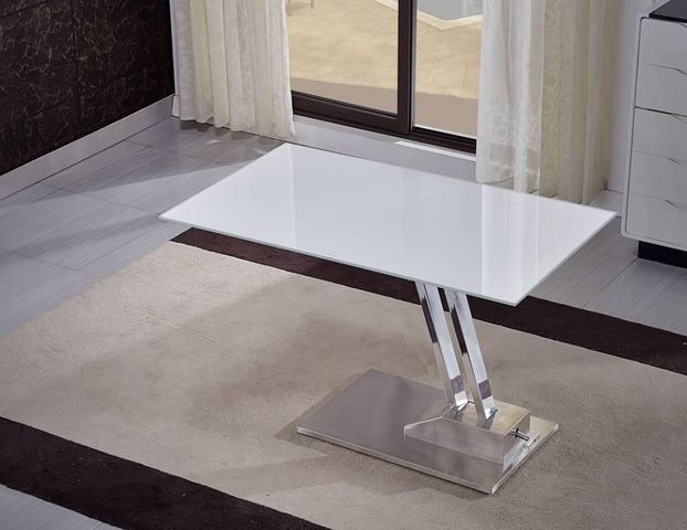 WHITE LABEL - Mesa de centro de altura regulable-WHITE LABEL-Table basse relevable STEP en verre sérigraphié bl