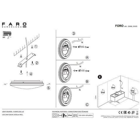 FARO - Plafón-FARO-Plafonnier rond salle de bain Foro LED IP44 D36 cm