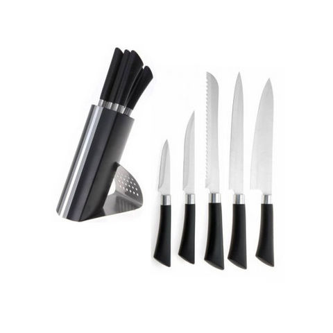 WHITE LABEL - Ceppo coltelli-WHITE LABEL-Ensemble de 5 couteaux en inox avec bloc de rangem