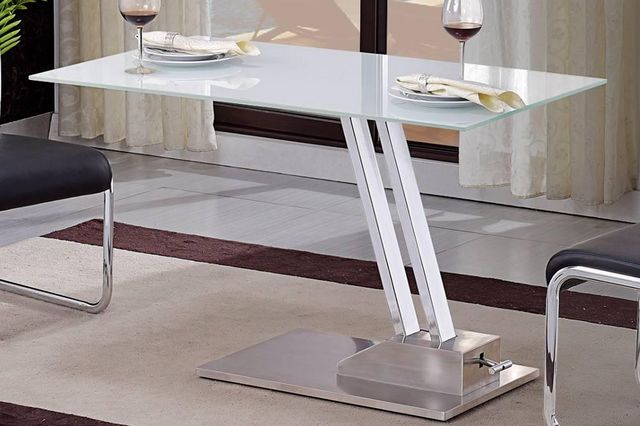 WHITE LABEL - Tavolino alzabile-WHITE LABEL-Table basse relevable STEP en verre sérigraphié bl